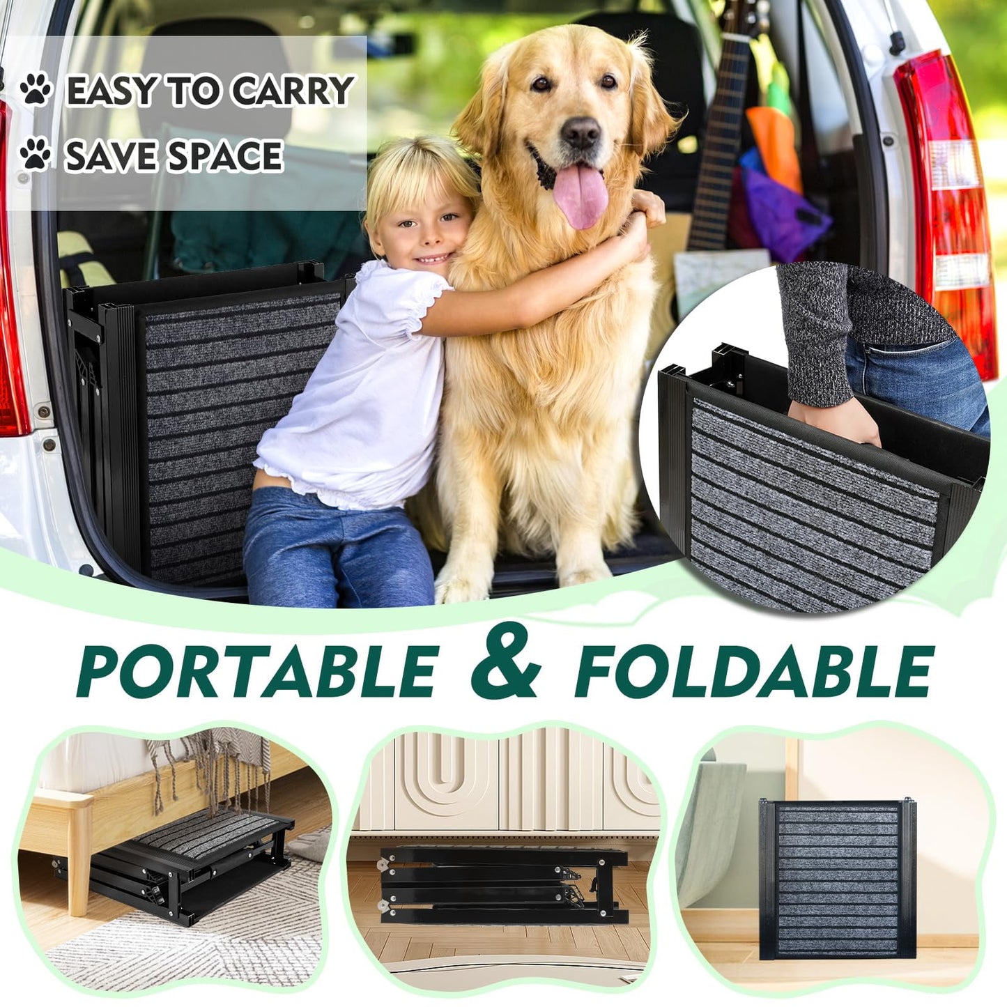 Furggis 67" Foldable Dog Ramps for Large Dogs, Dog Car Ramp with Non-Slip Rug Surface, Pet Ramp Stairs Portable,Dog Steps for Medium & Large Dogs up to 220 LBS Get into a Car, SUV & Truck