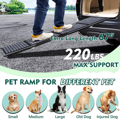 Furggis 67" Foldable Dog Ramps for Large Dogs, Dog Car Ramp with Non-Slip Rug Surface, Pet Ramp Stairs Portable,Dog Steps for Medium & Large Dogs up to 220 LBS Get into a Car, SUV & Truck