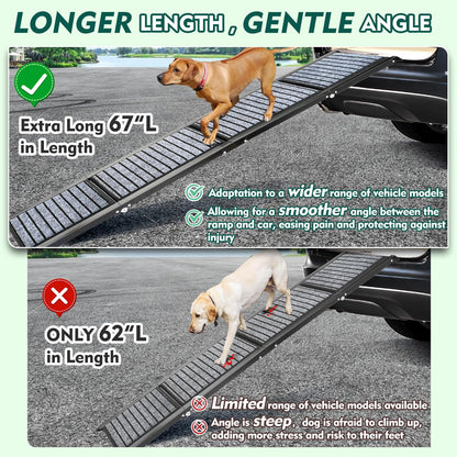 Furggis 67" Foldable Dog Ramps for Large Dogs, Dog Car Ramp with Non-Slip Rug Surface, Pet Ramp Stairs Portable,Dog Steps for Medium & Large Dogs up to 220 LBS Get into a Car, SUV & Truck