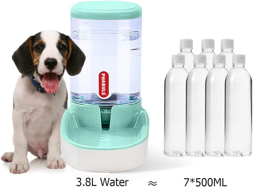 1 Gallon Automatic Pet Water Dispenser and Cat Feeder for Small to Medium Pets (Green)