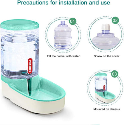 1 Gallon Automatic Pet Water Dispenser and Cat Feeder for Small to Medium Pets (Green)