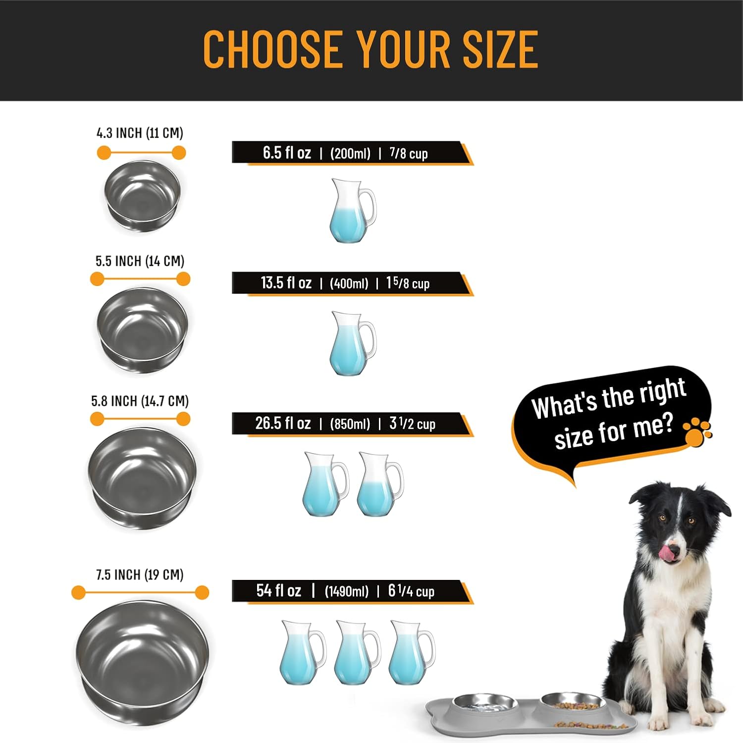Stainless Steel Dog Bowl Set with Skid-Resistant Silicone Mat - No Spill, Mess-Proof Design for Small to Large Dogs
