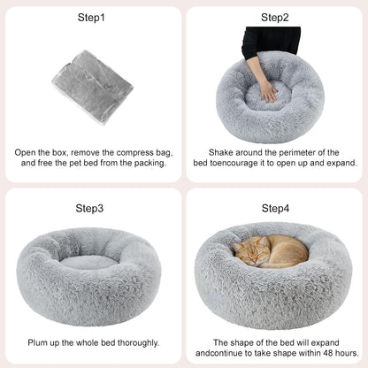 Dog Calming Beds for Small Medium Dogs - round Donut Washable Dog Bed, Anti-Slip Faux Fur Fluffy Donut Cuddler Anxiety Cat Bed(Light Grey 28")