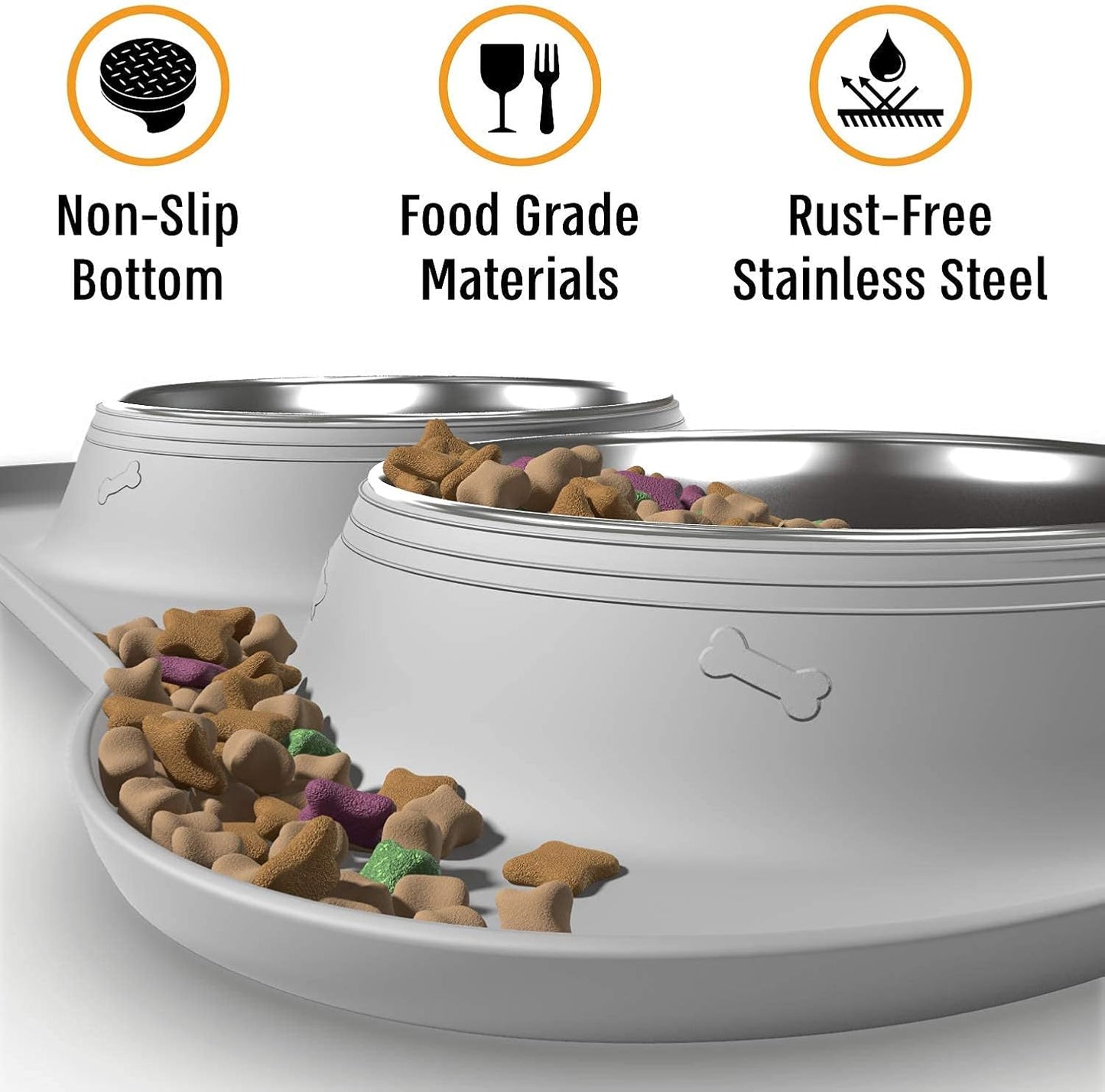 Stainless Steel Dog Bowl Set with Skid-Resistant Silicone Mat - No Spill, Mess-Proof Design for Small to Large Dogs