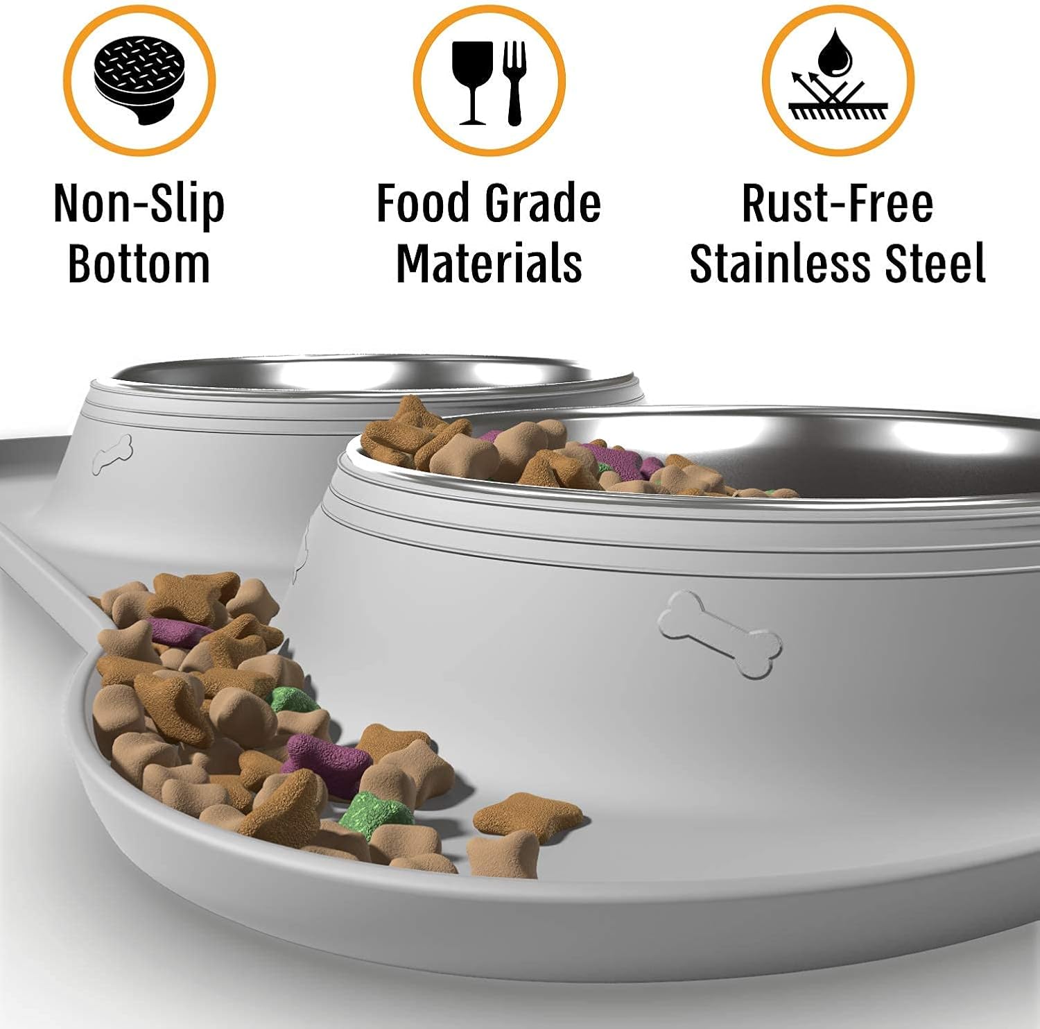 Stainless Steel Dog Bowl Set with Skid-Resistant Silicone Mat - No Spill, Mess-Proof Design for Small to Large Dogs