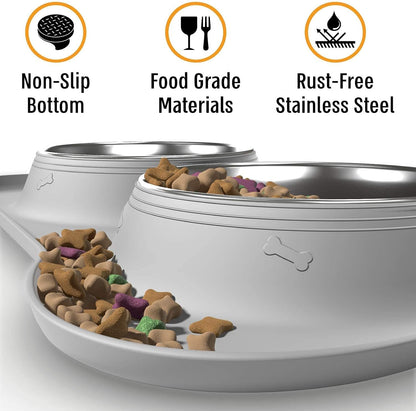 Stainless Steel Dog Bowl Set with Skid-Resistant Silicone Mat - No Spill, Mess-Proof Design for Small to Large Dogs