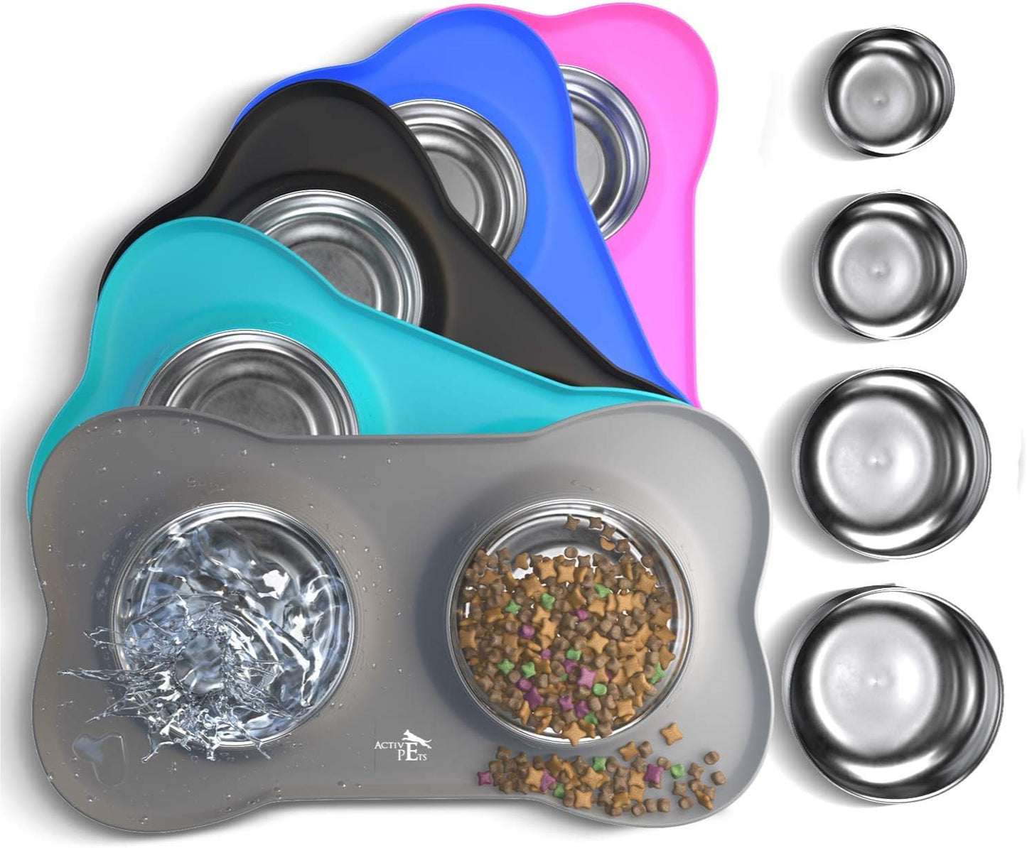 Stainless Steel Dog Bowl Set with Skid-Resistant Silicone Mat - No Spill, Mess-Proof Design for Small to Large Dogs