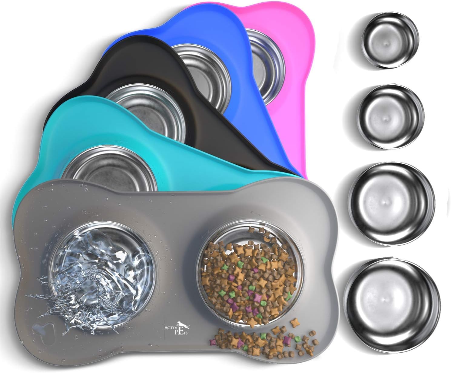 Stainless Steel Dog Bowl Set with Skid-Resistant Silicone Mat - No Spill, Mess-Proof Design for Small to Large Dogs