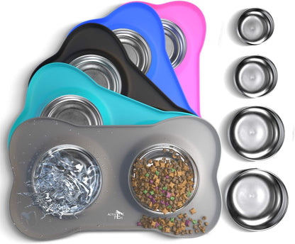Stainless Steel Dog Bowl Set with Skid-Resistant Silicone Mat - No Spill, Mess-Proof Design for Small to Large Dogs