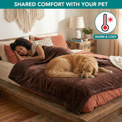 Waterproof Dog Blanket for Couch, Extra Large 80X60, Pee Proof Sherpa Fleece Reversible Pet Throw, Furniture Protector for Bed Sofa Crate Kennel, Soft Washable Cover for Dog Cat, Brown Sherpa