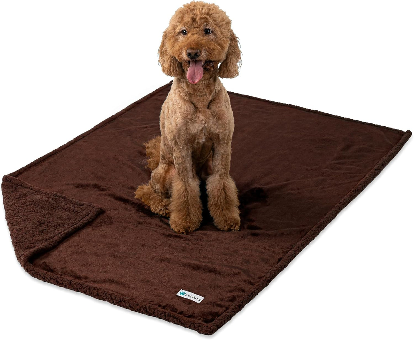 Waterproof Dog Blanket for Couch, Extra Large 80X60, Pee Proof Sherpa Fleece Reversible Pet Throw, Furniture Protector for Bed Sofa Crate Kennel, Soft Washable Cover for Dog Cat, Brown Sherpa